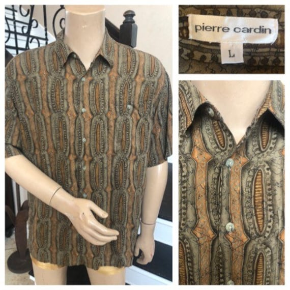 Coole Vintage Herren 90Er Jahre Pierre Cardin Braun Retro Print Button Up Shirt/Large von HAPPYClothesdesigns