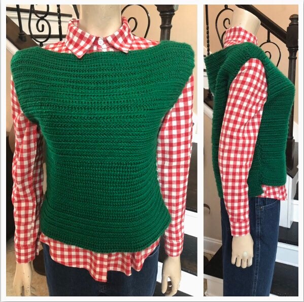 Vintage 60S/70S Rot Weiß Karierte Bluse Mit Knöpfen Und Grünem Ärmellosem Pullover Im Set 2 Teilig S von HAPPYClothesdesigns