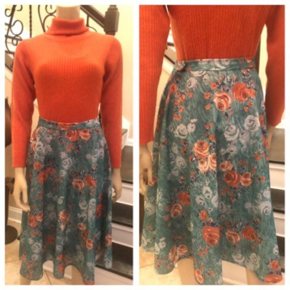 Vintage 70Er Jahre Polyester Blumen Rock in Grün/Medium von HAPPYClothesdesigns