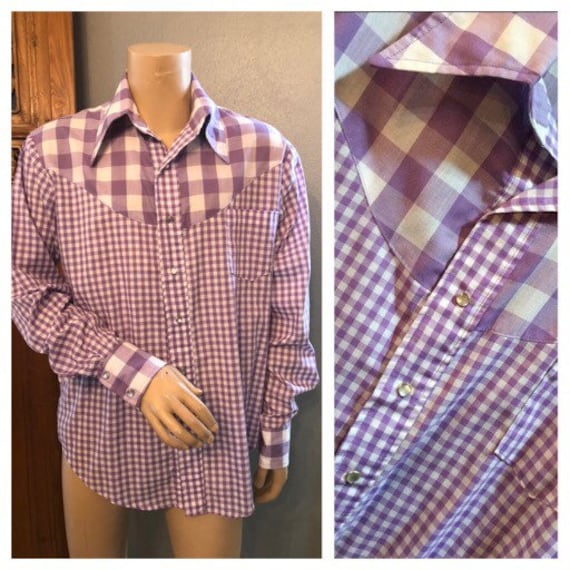 Vintage Lila Gingham Square Dance Western Herren Shirt/Medium Large von HAPPYClothesdesigns