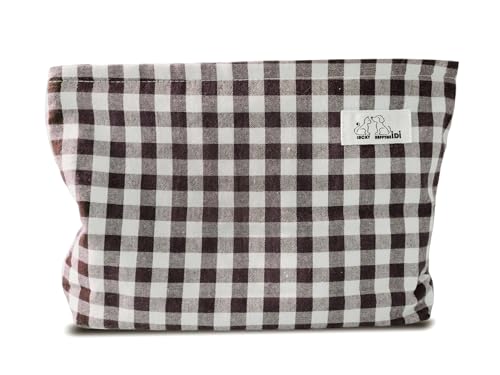 HAPPYHEIDI Make-up-Tasche mit braunem Gingham-Muster, Baumwolle, Kosmetiktasche, Reisetasche, Geldbörse, Organizer, Reißverschluss, Leinenfutter, Vintage-Kaffeebraun HAPPYHEIDI Make-up-Tasche mit braunem Gingham-Muster, Baumwolle, Kosmetiktasche, Reisetasche, Geldbörse, Organizer, Reißverschluss, Leinenfutter, Vintage-Kaffeebraun von HAPPYHEIDI
