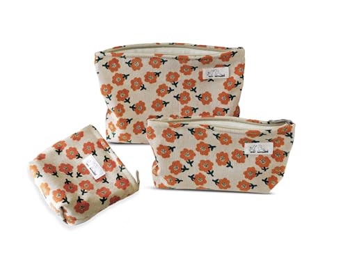 HAPPYHEIDI Make-up-Taschen-Set, 3-teilig, Kosmetiktasche, Organizer, Reißverschlussbeutel für Geldbörse, Tragetasche, Damen, Mädchen, Geschenk, groß, mittel, klein, Orange Floral Cord 3er Set, Large HAPPYHEIDI Make-up-Taschen-Set, 3-teilig, Kosmetiktasche, Organizer, Reißverschlussbeutel für Geldbörse, Tragetasche, Damen, Mädchen, Geschenk, groß, mittel, klein, Orange Floral Cord 3er Set, Large von HAPPYHEIDI