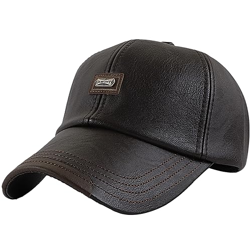 HAPPYPOP Baseballmütze Basecap Baseballcap Mützen PU Leder Winter Caps Kappe Herren Einstellbare Retro Baseball Hut Freizeit Cap modischste Vintage Golf Sport Outdoor von HAPPYPOP