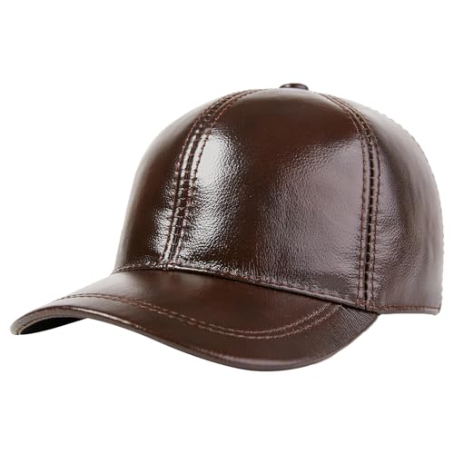 HAPPYPOP Leder Baseballmütze Basecap Baseballcap Mützen Winter Caps Kappe Herren Einstellbare Retro Baseball Hut Freizeit Cap modischste Vintage Golf Sport Outdoor von HAPPYPOP