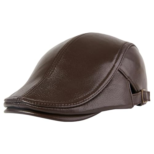 HAPPYPOP Leder Schirmmütze Herren Schiebermütze Driving Cabbie Jagd Flatcap Newsboy Cap Gatsby Herren Hut Barett Schlägermütze Schiebermütze Herren Warm Komfortabel Winter von HAPPYPOP