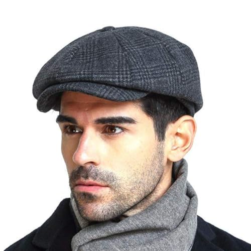 Peaky Stil Schirmmütze Herren, 50% wool Schiebermütze Schwarz Driving Cabbie Jagd Flatcap Newsboy Cap Tellermütze Fischgräten Tweed Retro Schlägermütze Gatsby Baker Boy Schirmmutzen Warm Komfortabel von HAPPYPOP