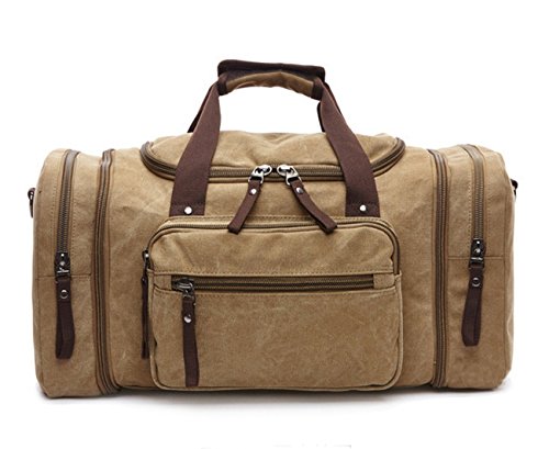 happytimebelt 53,3 cm Leinwand Leder Trim Travel Tote Duffel Handtasche Weekender Größe L khaki happytimebelt 53,3 cm Leinwand Leder Trim Travel Tote Duffel Handtasche Weekender Größe L khaki von HAPPYTIMEBELT