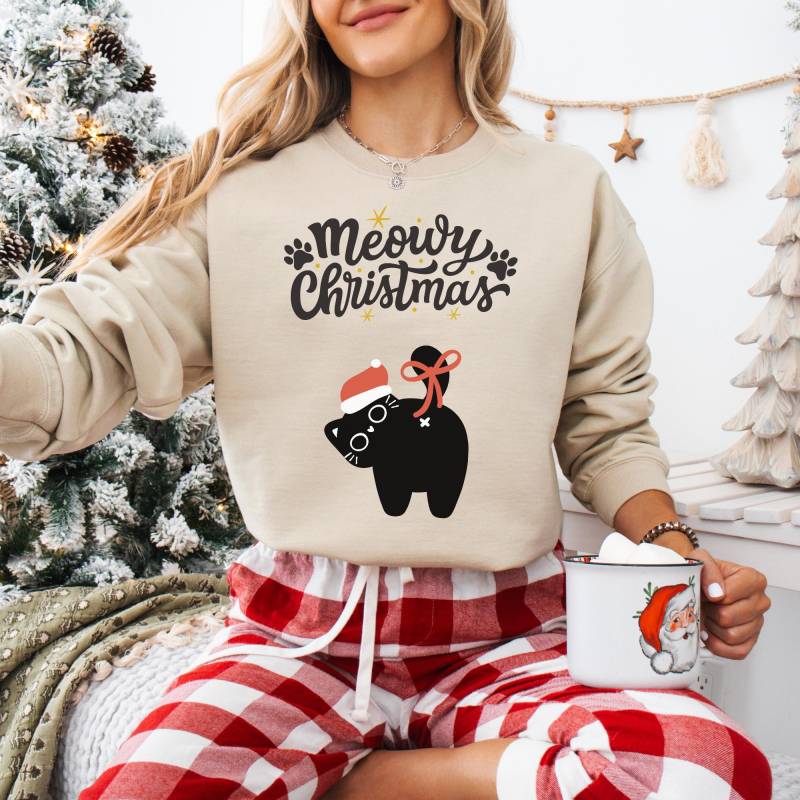 Weihnachts-Pullover Katzenmotiv, Ugly Christmas Sweater, Meowy Christmas, Kuscheliger Baumwollmix, Geschenk Für Katzenliebhaber, Damen S-2xl von HAPPYstatements