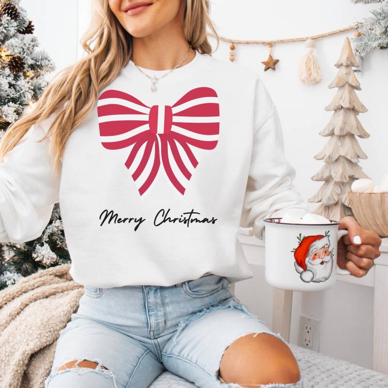 Weihnachts-Pullover - Elegantes Schleifenmotiv Kuscheliger Baumwollmix, S-2xl Weihnachts-Pullover - Elegantes Schleifenmotiv Kuscheliger Baumwollmix, S-2xl von HAPPYstatements