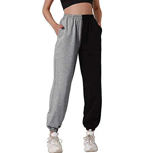 HAPYWER Jogginghose Damen Baumwolle Lang Freizeithosen High Waist Lässige Loose Sweathose mit Taschen Trainingshose Übergröße Sporthose Zweifarbig Sommerhose Casual Mode（Hellgrau，1X） von HAPYWER