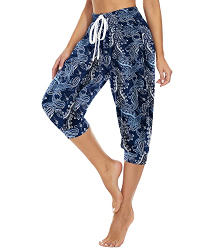 HAPYWER Haremshose Damen Kurz Yogahose 3/4 Lang Capri Sommerhose 3/4 Leicht Sporthose Strandhose Luftige Pumphose Aladinhose für Pilates Yoga S-2XL von HAPYWER