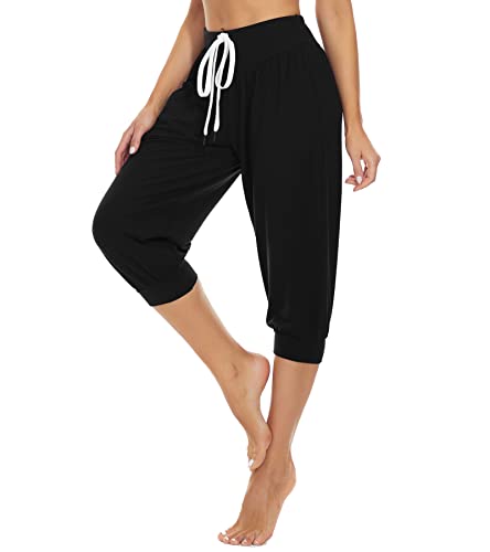 HAPYWER Haremshose Damen Kurz Yogahose 3/4 Lang Capri Sommerhose 3/4 Leicht Sporthose Strandhose Luftige Pumphose Aladinhose für Pilates Yoga S-2XL von HAPYWER