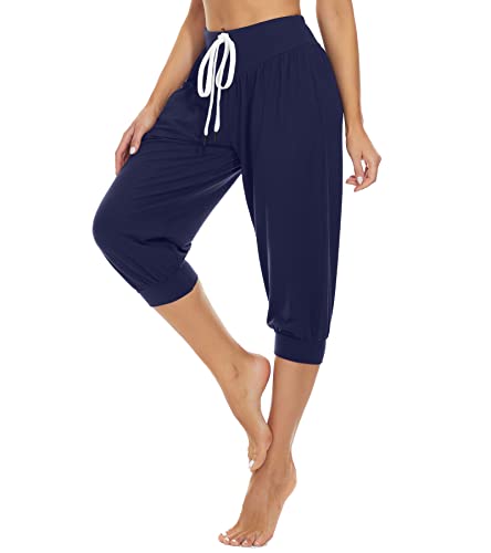 HAPYWER Haremshose Damen Kurz Yogahose 3/4 Lang Capri Sommerhose 3/4 Leicht Sporthose Strandhose Luftige Pumphose Aladinhose für Pilates Yoga S-2XL von HAPYWER