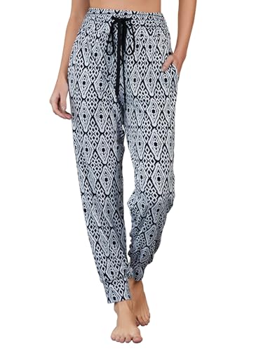 HAPYWER Haremshose Damen Lang für Sport Workout-Yogahose Jogginghose Sommerhose Leicht Weiche Lockere Bequem mit Groß Taschen-S-XXL(Blume118,S) von HAPYWER