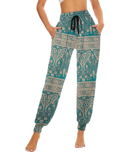 HAPYWER Haremshose Damen Lang für Sport Workout-Yogahose Jogginghose Sommerhose Leicht Weiche Lockere Bequem mit Groß Taschen-S-XXL(Flower68,S) von HAPYWER