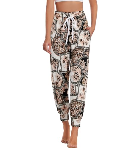 HAPYWER Haremshose Damen Lang für Sport Workout-Yogahose Jogginghose Sommerhose Leicht Weiche Lockere Bequem mit Groß Taschen-S-XXL(Flower84,M) von HAPYWER