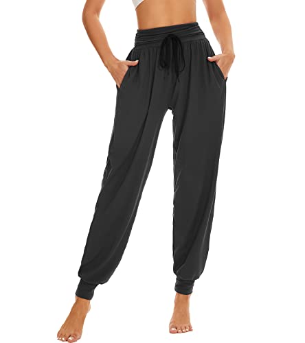 HAPYWER Haremshose Damen Lang für Sport Workout-Yogahose Stoffhose Jogginghose Sommerhose Leicht Strandhose Luftige Lockere Bequem mit Groß Taschen-S-XXL von HAPYWER