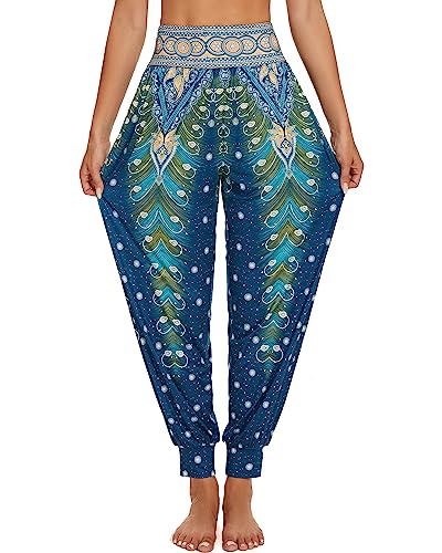 HAPYWER Haremshose Damen Lang für Sport Workout-Yogahose Stoffhose Jogginghose Sommerhose Leicht Strandhose Luftige Lockere Bequem mit Groß Taschen-S-XXL(Flower64,L) von HAPYWER