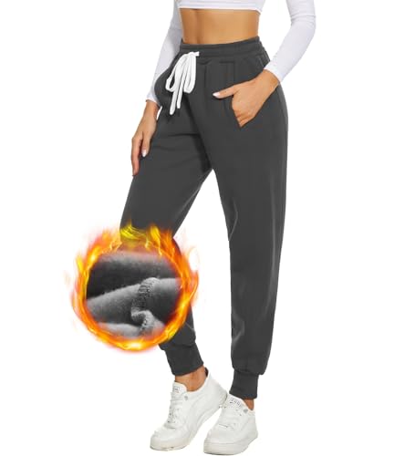 HAPYWER Damen Jogginghose Gefütterte Warm Sporthose High Waist Weit mit Taschen Sweathose Baumwolle mit Sherpa Dicke Thermo Loungehose für Winter S-XXL von HAPYWER