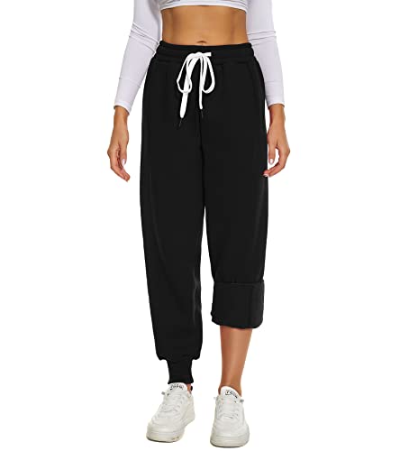 HAPYWER Damen Jogginghose Gefütterte Warm Sporthose High Waist Weit mit Taschen Sweathose Baumwolle mit Sherpa Dicke Thermo Loungehose für Winter S-XXL von HAPYWER