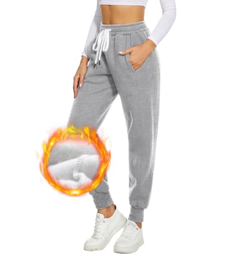 HAPYWER Damen Jogginghose Gefütterte Warm Sporthose High Waist Weit mit Taschen Sweathose Baumwolle mit Sherpa Dicke Thermo Loungehose für Winter S-XXL von HAPYWER