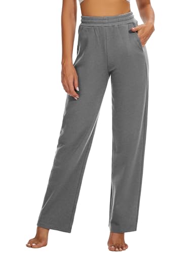 HAPYWER Jogginghose Damen Baumwolle mit Taschen Yogahose Lang Sporthose Tall Freizeithose High Waist Sweathose Weites Bein Bequem Schlafanzughosen(Anthrazitgrau,XXL) von HAPYWER