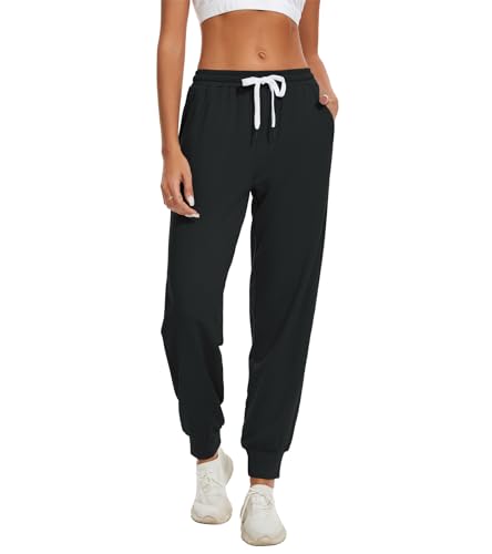 HAPYWER Jogginghose Damen Lang Sporthose Frauen Baumwolle Sweatpants Slim Fit Freizeithose High Waist Trainingshose mit Taschen(TiefGrau,L) von HAPYWER