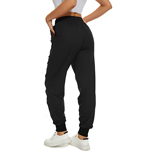 HAPYWER Jogginghose Damen Lang Sporthose Frauen Locker Damenhose mit Gummizug Dünn Freizeithose Relaxhose Trainingshose High Waist Sportbekleidung Yoga Hose(Schwarz,L) von HAPYWER