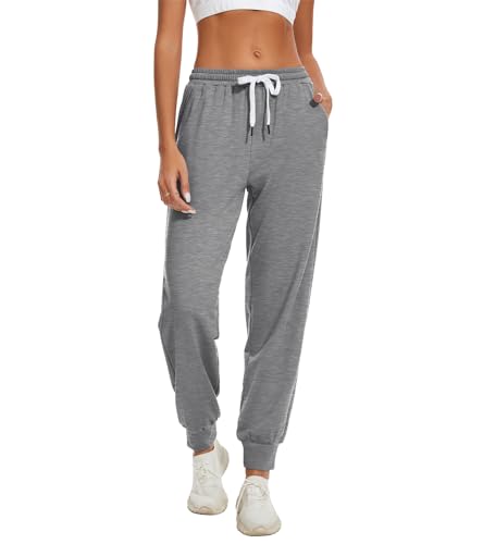 HAPYWER Jogginghose Damen Lang Trainingshose High Waist Sweathose Baumwolle Joggpants Casual Sweatpants Freizeithose für Frauen und Mädchen(Grau0,L) von HAPYWER