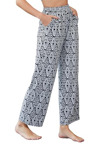 HAPYWER Jogginghose Damen Lange Hose Gerades Bein Haremshose luftig Lang Yogahose Locker Schlupfhose mit Tasche(Blume118,S) von HAPYWER