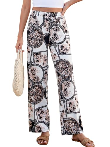 HAPYWER Jogginghose Damen Lange Hose Gerades Bein Haremshose luftig Lang Yogahose Locker Schlupfhose mit Tasche(Ethnischer Stil,XXL) von HAPYWER