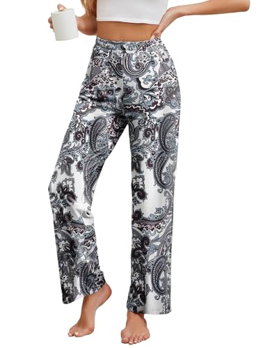 HAPYWER Jogginghose Damen Lange Hose Gerades Bein Haremshose luftig Lang Yogahose Locker Schlupfhose mit Tasche(Ethnischer Stil-2,L) von HAPYWER