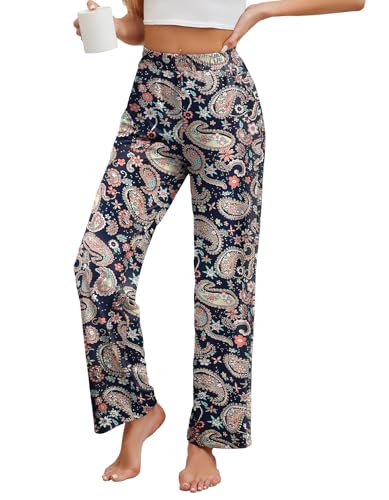 HAPYWER Jogginghose Damen Lange Hose Gerades Bein Haremshose luftig Lang Yogahose Locker Schlupfhose mit Tasche(Flower59,S) von HAPYWER
