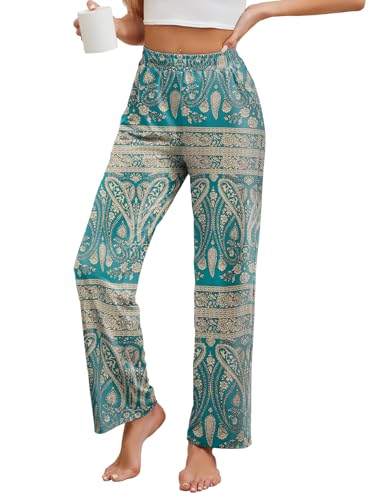HAPYWER Jogginghose Damen Lange Hose Gerades Bein Haremshose luftig Lang Yogahose Locker Schlupfhose mit Tasche(Flower68,L) von HAPYWER