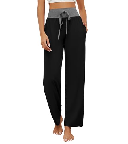 HAPYWER Schlafanzughose Damen Lang Pyjamahose Weich Nachtwäsche Lässig Weites Bein Straight Leg Freizeithose mit Taschen und Kordelzug für Frauen HAPYWER Schlafanzughose Damen Lang Pyjamahose Weich Nachtwäsche Lässig Weites Bein Straight Leg Freizeithose mit Taschen und Kordelzug für Frauen von HAPYWER