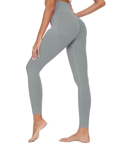 HAPYWER High Waist Leggings Yoga Damen Lang Sport Gym Yogahose Blickdicht Kompressions Fitnesshose Elastisch Sportleggings für Frauen(Hellgrau,L) von HAPYWER