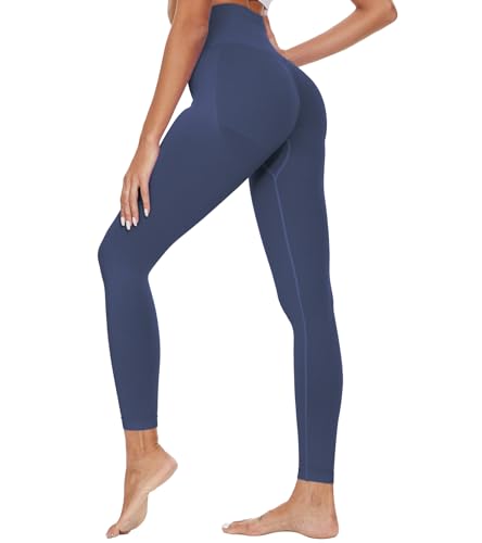 HAPYWER Scrunch Butt Leggings Damen Push up High Waist Sportleggins Bauchweg Kompression Seamless Leggings Blickdicht Booty Lifting Tights Po Gym Sporthose(Dunkelblau,L) von HAPYWER