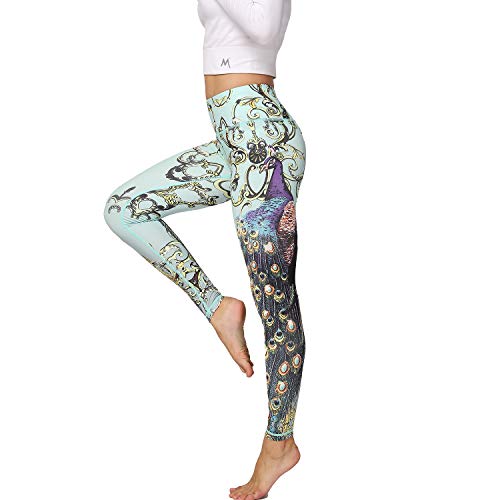 HAPYWER Yoga Leggings Damen High Waist Yogahose Bunt Gym Sport Leggings Tummy Control Running Workout - Stretch Kompressionshose mit Aufdruck für Frauen(Pfauengrün,XXL) von HAPYWER