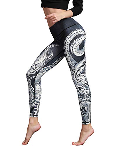 HAPYWER Yoga Leggings Damen High Waist Yogahose Bunt Gym Sport Leggings Tummy Control Running Workout - Stretch Kompressionshose mit Aufdruck für Frauen(Schwarz,L) von HAPYWER