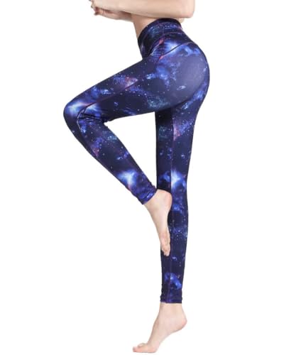 HAPYWER Yoga Leggings Damen High Waist Yogahose Bunt Gym Sport Leggings Tummy Control Running Workout - Stretch Kompressionshose mit Aufdruck für Frauen(Sternenhimmel,M) von HAPYWER