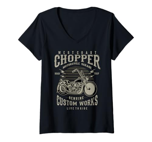 Damen West Coast Chopper Motorrad T-Shirt T-Shirt mit V-Ausschnitt Damen West Coast Chopper Motorrad T-Shirt T-Shirt mit V-Ausschnitt von HAPiNEZ T-Shirt Shop