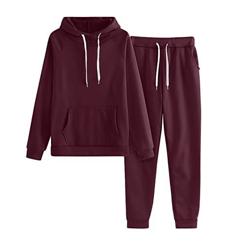 2-teilige Lounge Outfits für Damen - Damen Warm Trainingsanzug Sweatshirt Hose Zweiteiler Damen Kapuzenpullover Outdoor Sport Sweatshirt Kuschelig Sportanzug Frau Große Größen Fitness Zweiteiler von HAQUOS