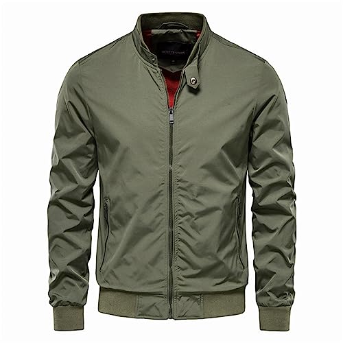 Bomberjacke Herren Leichtes Blouson Sommerjacke mit Gestreiftem Bund Innentasche Herbst Bomber Jacke Reißverschluss Elastische Bündchen Bomberjacke Pilotenjacke Double Tasche Einfarbig Fliegerjacke von HAQUOS