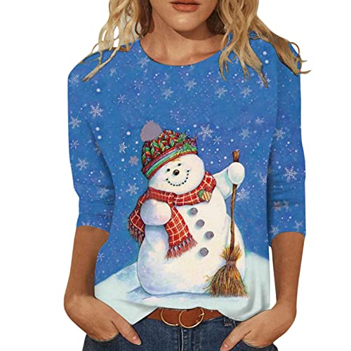 Damen Weihnachten Bluse - Weihnachtsschneeflocke Drucken Langarmshirt Lose Bluse Tops Langarm Pullover Große Größe Langarmshirt Streetwear Weihnachtsmotiv Oberteile T-Shirt Herbst Winter Leichte von HAQUOS