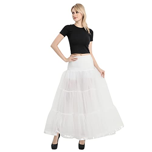 Frau bodenlanger knochenloser Rock EIN Hochzeitskleid Rock Stützrock Langer Petticoat Maxi Vintage New Damen Blockabsatz Röcke Wadenlang Damen Schwarzer Petticoat von HAQUOS