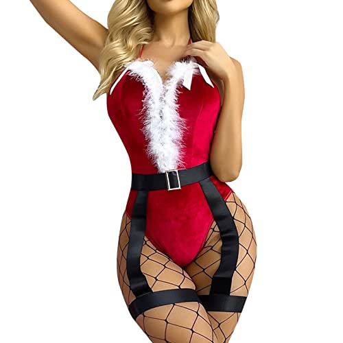 HAQUOS Damen Weihnachten Lingerie - sexy Weihnachtsunterwäsche Weihnachten Reizwäsche Outfits Bodydoll Weihnachten Cosplay Negligee Erotische Erwachsene Sexy Dessous Clubwear Dessous von HAQUOS