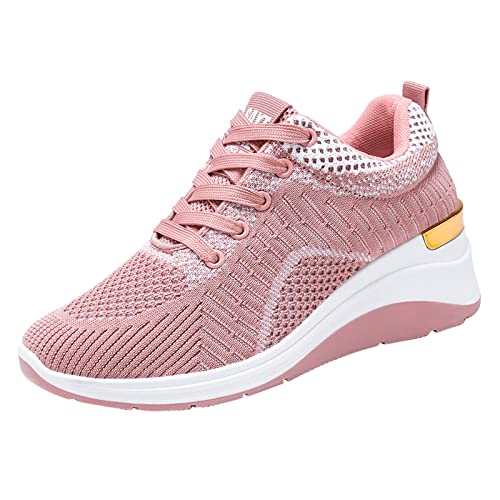 HAQUOS Schuhe Damen Sneakers Atmungsaktiv Turnschuhe Laufschuhe Mode Slip on/Schnürer Sportschuhe Leichtgewichtiger Frühling Sommer Freizeitschuhe Outdoor Tennisschuhe für Trekking Workout (Pink, 38) von HAQUOS
