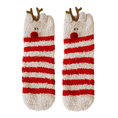 HAQUOS wintersocken damen - Weihnachtssocken Damen Warme Weihnachtsgeschenke Baumwolle Motiv Socken Beheizbare Thermosocken Damen Winter Stricksocken für Frauen Festival Süßes Geschenk von HAQUOS