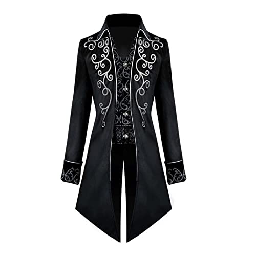 Herren Mode Mantel Jacke Jacke Vintage Frack Gothic Frock Langarm Mode Bedruckter Mantel Schwarzer Mantel Wolle Silber Metallic Herren von HAQUOS