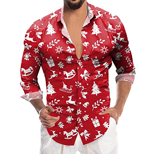 Herren Weihnachten Mode Casual Weihnachten Digital 3D Druck Urlaub Knopf Langarm Shirt Shirt Hemd M von HAQUOS